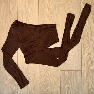 Fashion Nova Long Sleeve Cropped Top Side Tie Brown Size Medium